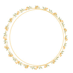 Hand Drawn Gold Colored Flower Wreath. Floral Vector Design Element for Birthday, New Year, Christmas Card, Wedding Invitation.