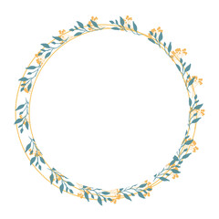 Hand Drawn Gold Colored Flower Wreath. Floral Vector Design Element for Birthday, New Year, Christmas Card, Wedding Invitation.