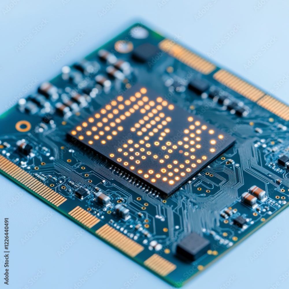 Poster ai chip processor close up of circuit board technology