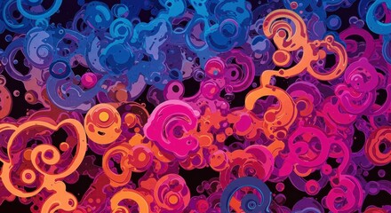 Vibrant Whirls: An abstract composition swirls with dynamic energy, showcasing a kaleidoscope of colorful forms and captivating visual movement. 