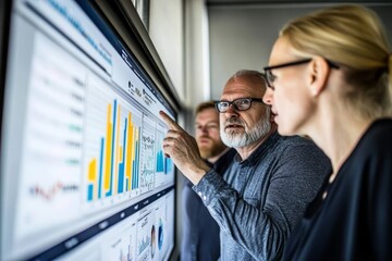 Business Meeting Focused on Data Analysis and Visual Presentation