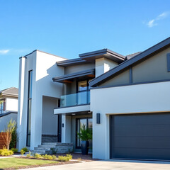 Luxury Modern House Exterior: Dream Home Design and Architecture. Contemporary Home with Balcony and Garage