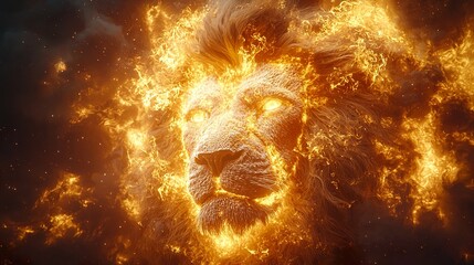 Fiery Lion's Mane in Storm, a striking fusion of nature's majesty and cosmic chaos, evoking power and elemental fury. 