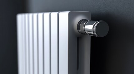Modern white radiator, home heating, dark wall