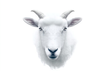 Fototapeta premium Close up of portrait white Sheep isolated on white background.