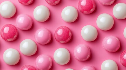 A fun candy pattern with pastel pink and white tones, perfect for confectionery branding, web design, and product packaging.