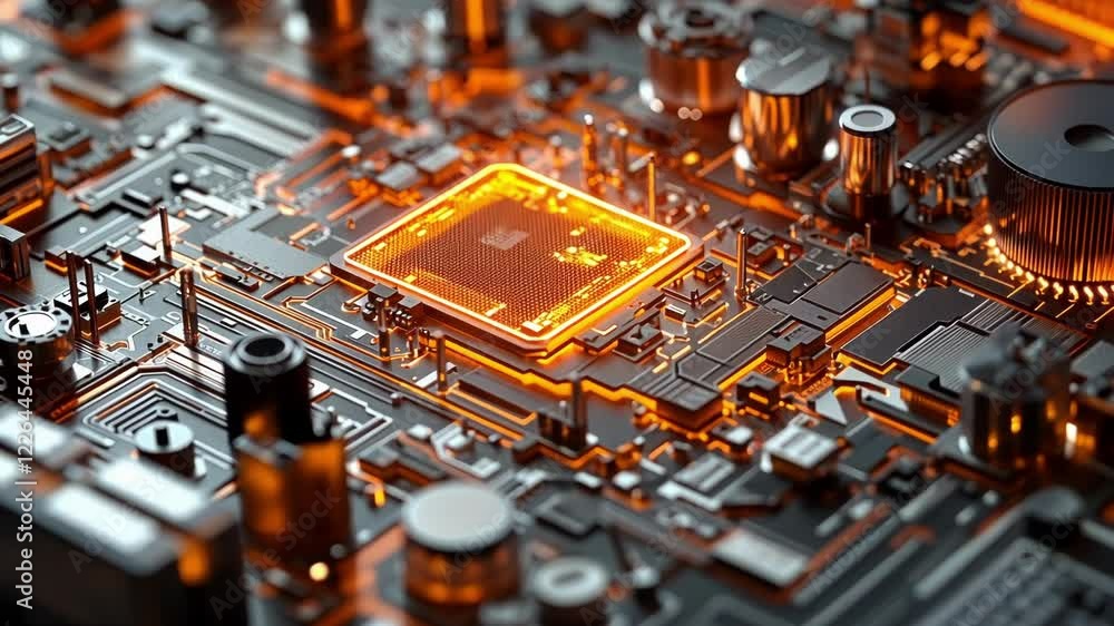Poster complex circuitry and glowing components highlight the power of modern computing, showcasing a cpu p