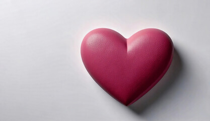Fototapeta premium Minimal Design of a Pink Wooden Heart Object Casting a Shadow on a White Background