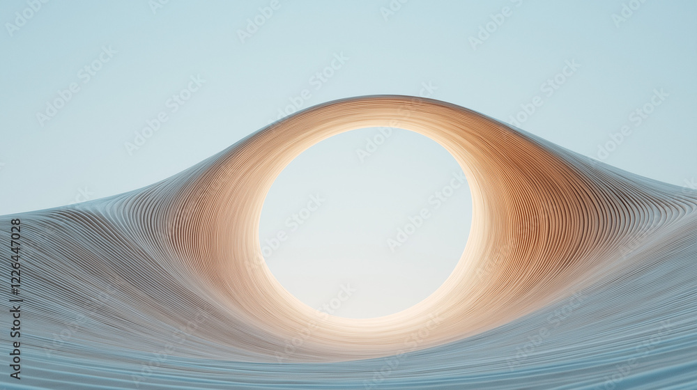 Poster circular portal of light: an abstract digital artwork featuring a glowing circular portal emerging f