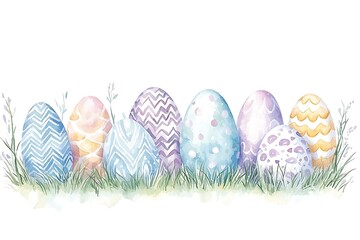 Easter day celebration watercolor style eggs in a garden landscape whimsical artwork