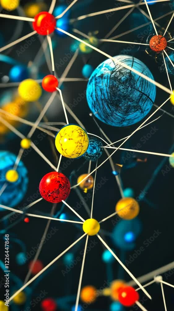 Poster colorful representation of molecular structure in a dark setting exploring atomic interaction and co