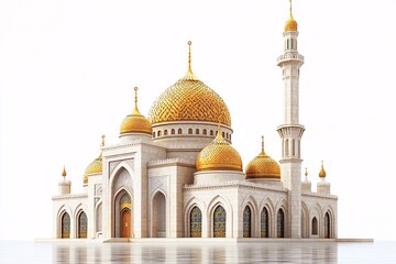 Fototapeta premium Elegant Mosque with Golden Domes and Minaret