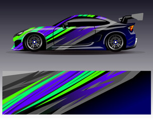 Obraz premium Car wrap design vector. Graphic abstract stripe racing background designs for vehicle, rally, race, adventure and car racing livery
