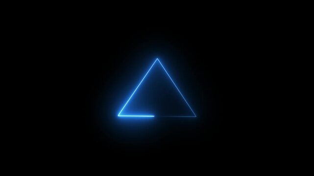 Glowing neon green and blue color triangle animation with fill on black background.