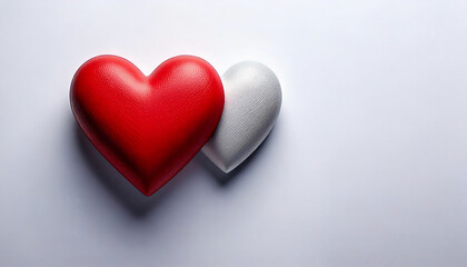 Fototapeta premium Romantic Minimal Design of Red and White Wooden Hearts Together