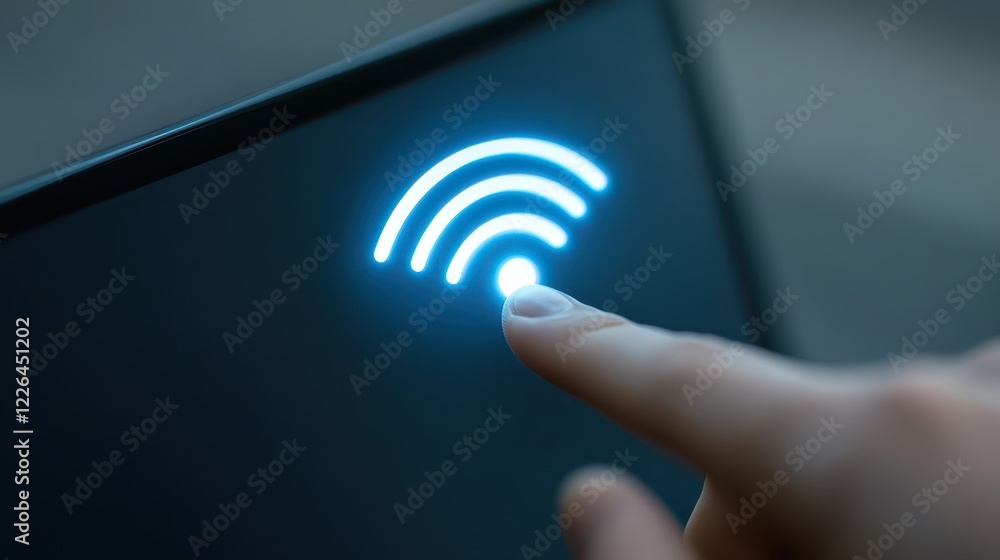 Poster closeup of hand engaging with a network connection point, exploring digital connectivity
