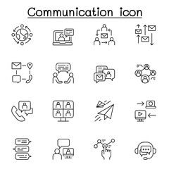 Communication icon set in thin line style