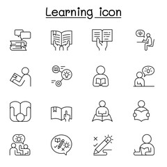 Fototapeta premium Learning icon set in thin line style