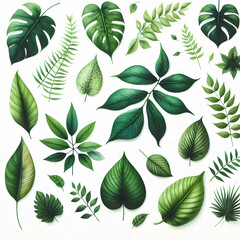 A seamless array of hand-painted green leaves in a tropical botanical theme.