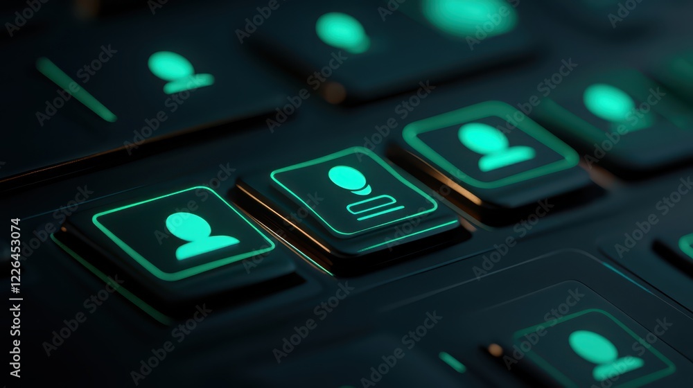 Poster glowing green keyboard, illuminated keys in the dark for enhanced typing experience