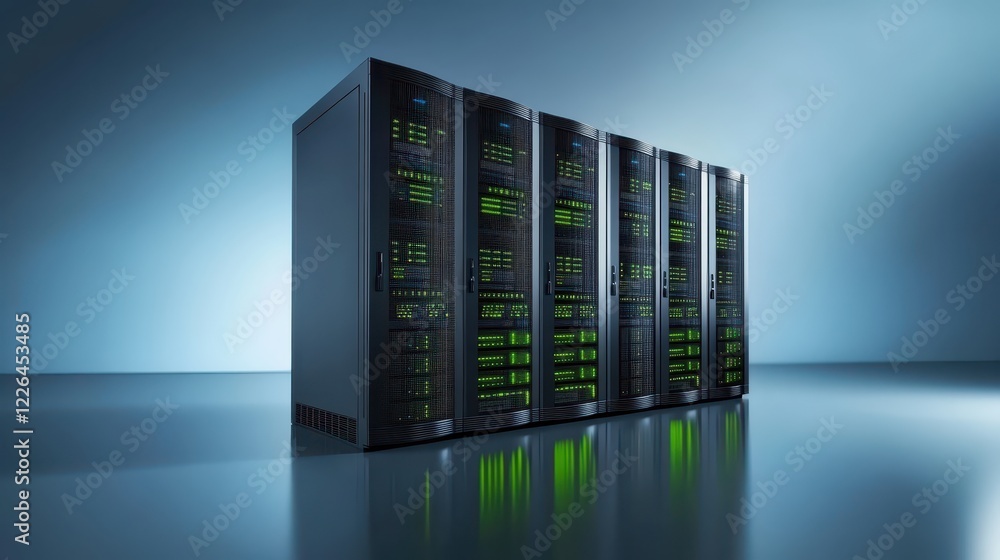 Poster servers humming in a modern data center, glimpse into the digital age infrastructure.