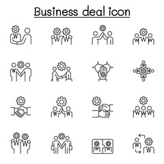 Business deal icon set in thin line style