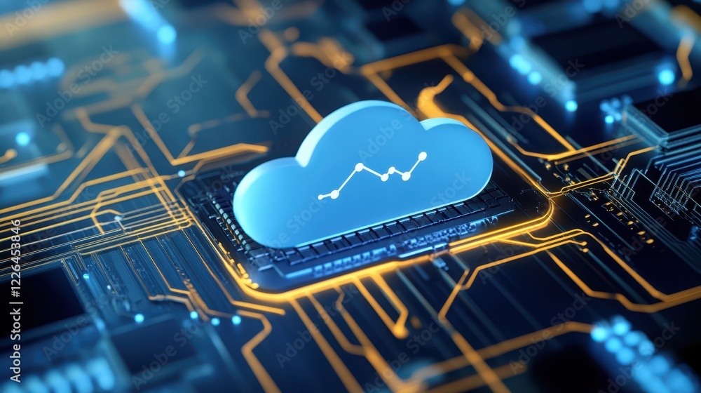Poster cloud computing network technology on a futuristic circuit background