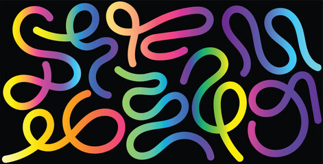 Colorful Rainbow Abstract Gradient Shapes Set. Liquid futuristic elements. Vector illustration.
Vector Graphic Pattern with Wavy Lines in Bright Colors. Fluid Wave Elements of Colorful Squiggly Design
