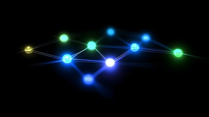 Fototapeta premium Glowing network nodes in blue and green, symbolizing digital security and interconnected technology