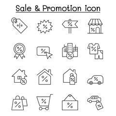 Sale and promotion icon set in thin line style