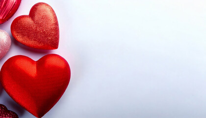 Fototapeta premium Decorative Shiny and Glittery Red Hearts Arranged on a White Background