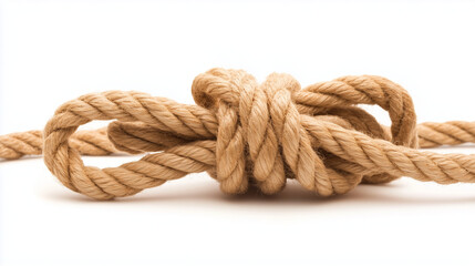 Knotted Rope: Close-up of a thick, tightly knotted beige rope, showcasing texture and detail.  The knot is complex, suggesting strength and resilience.
