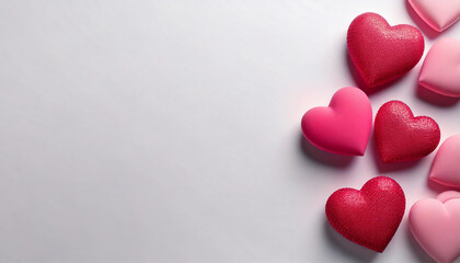 Obraz premium Decorative Shiny and Glittery Red Hearts Arranged on a White Background
