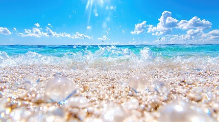 Sparkling ocean waves on a sunny beach. Perfect for travel brochures