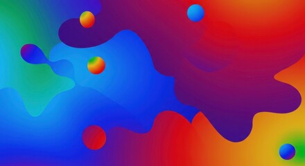 Vibrant Abstract Splashes: A captivating abstract composition features fluid, multicolored splashes with dynamic spherical elements, creating a visually stimulating display of color and form. 