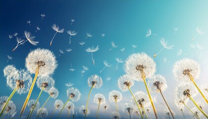 Generated image: Ethereal dandelion seeds floating in the breeze against a serene sky, soft and dreamy atmosphere. represent airy, smooth, wind concept.
