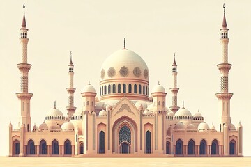 Majestic Mosque Architectural Design Featuring Domes and Minarets