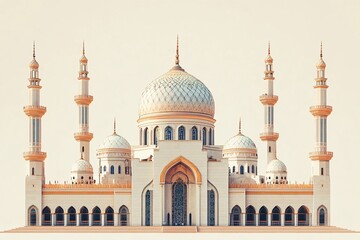 Fototapeta premium Majestic Mosque Architectural Design With Multiple Domes And Minarets