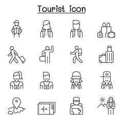 Tourist icon set in thin line style