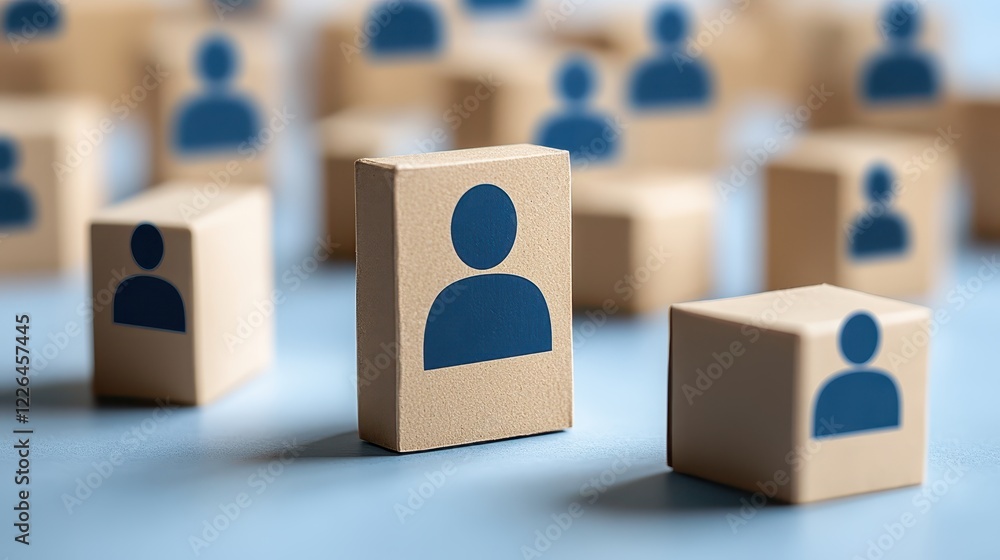 Poster symbolic cardboard blocks with person icons representing human resources and teamwork