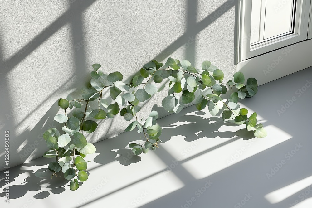 Poster elegant greenery on minimalist background with soft shadows