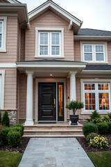 Luxury Home Exterior: Modern Architecture, Elegant Facade, and Landscaped Entrance