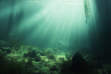 Obraz premium Ethereal Sunlight Streaming Through Crystal Clear Underwater Scene