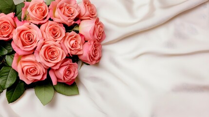 Elegant Pink Roses on Soft White Fabric Background for Decoration