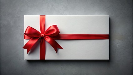 Elegant white gift voucher adorned with a classic red ribbon ready for any occasion