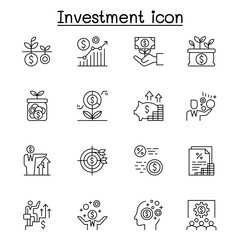 Fototapeta premium Business investment icon set in thin line stlye
