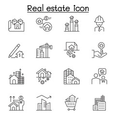 Real estate icon set in thin line style