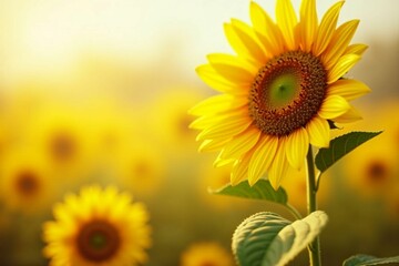 Golden Sunflowers in Full Bloom Under the Clear Summer Sky in a Picturesque Landscape