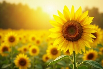 Obraz premium Bright and Vibrant Sunflower Blooming in a Summer Field with a Warm Golden Glow