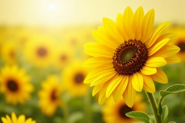 Obraz premium Bright and Vibrant Sunflower Blooming in a Summer Field with a Warm Golden Glow